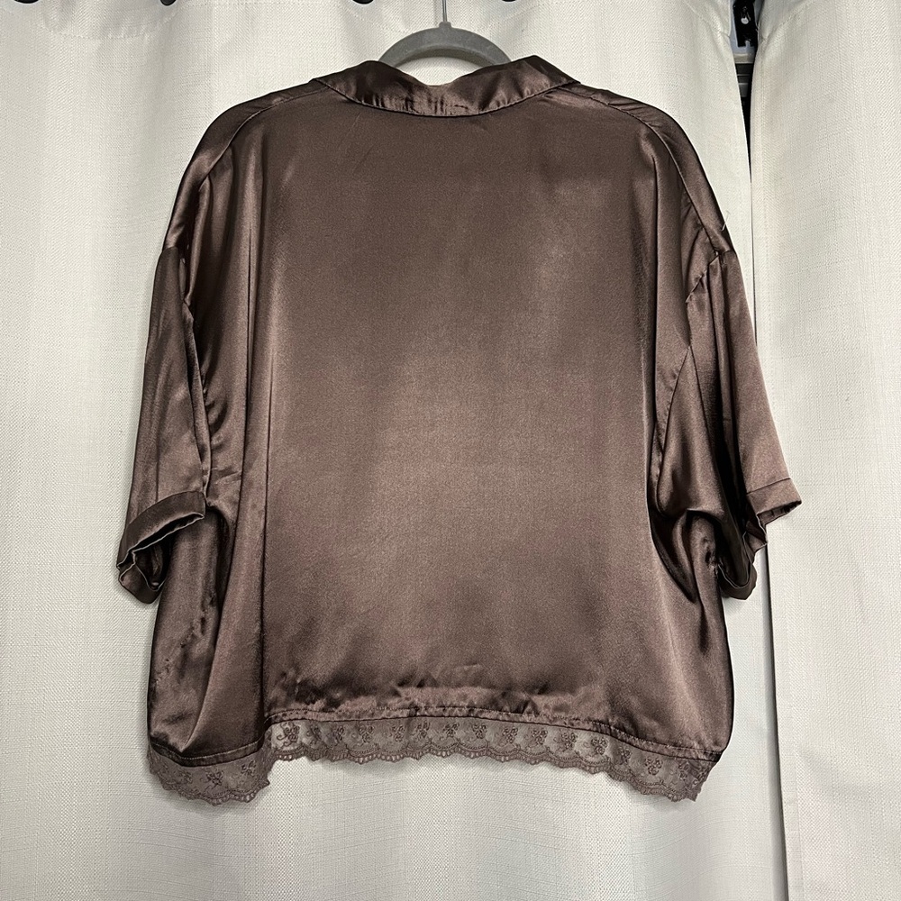 Topshop Purplish Grey Satin Lace Pajama Top Medium - Picture 3 of 8